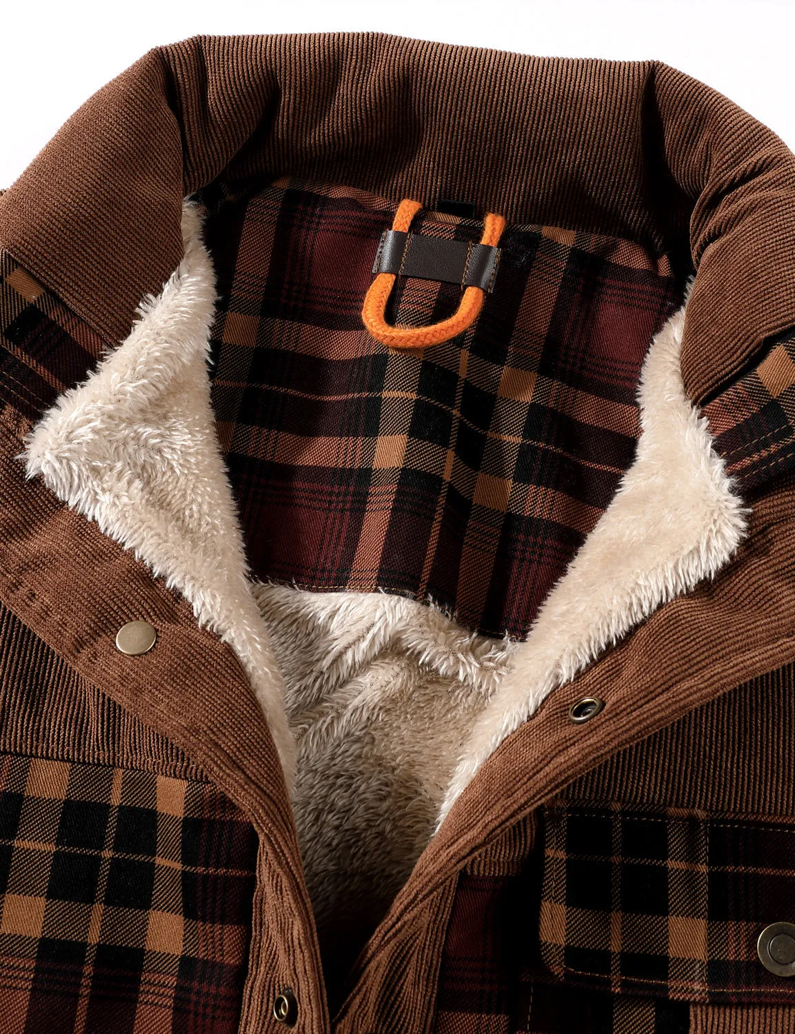 Men's Casual Plaid Flannel Fur Lined Button Up Long Sleeve Warm Shirt Jacket