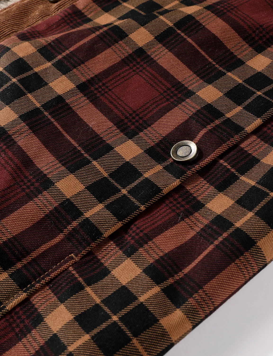 Men's Casual Plaid Flannel Fur Lined Button Up Long Sleeve Warm Shirt Jacket