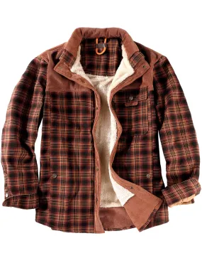 Men's Casual Plaid Flannel Fur Lined Button Up Long Sleeve Warm Shirt Jacket
