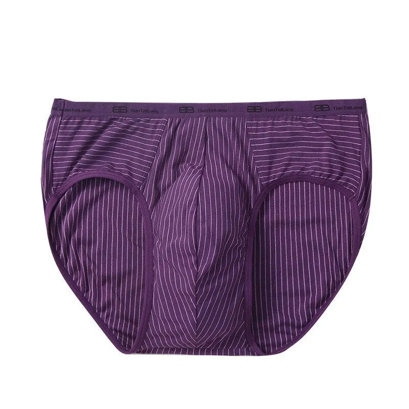 Mens Fashion Striped Modal Low Waist U Convex Pouch Brief Underwear