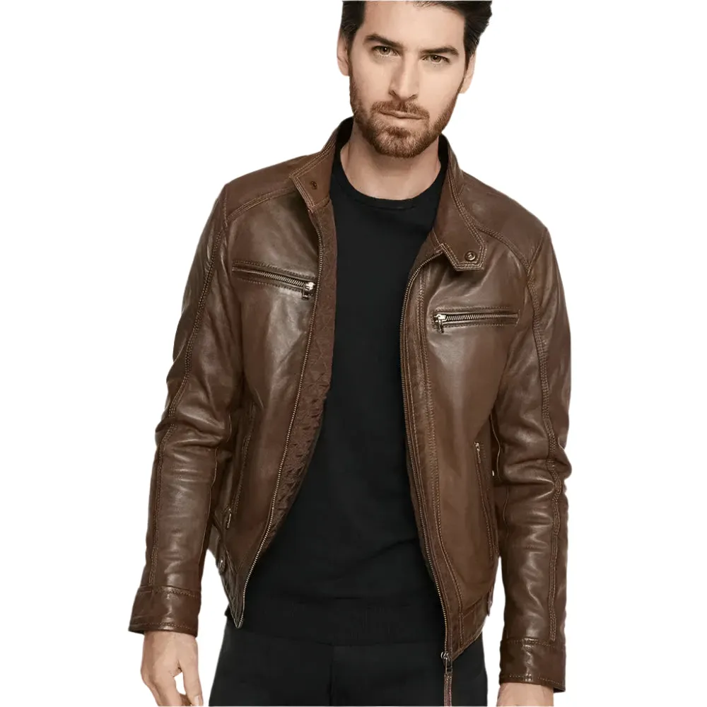 Men's Hooded Brown Leather Jacket – Casual & Stylish