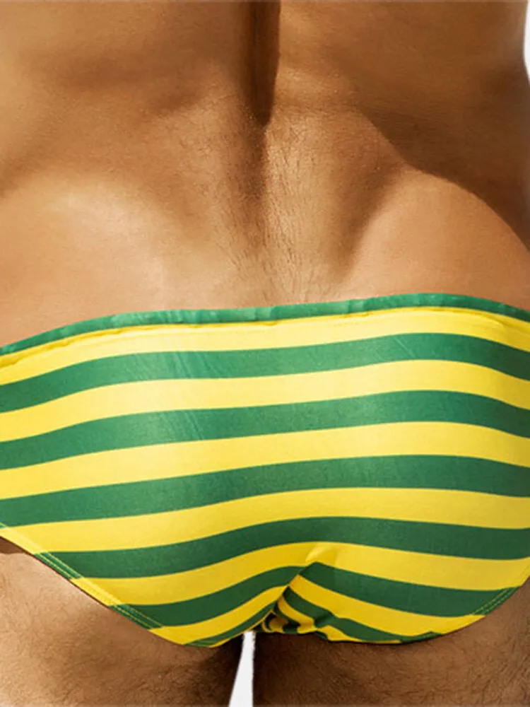 Men's Low Waist Stripe Bikini Underwear - Chinlon, Skinny Fit, Home Wear