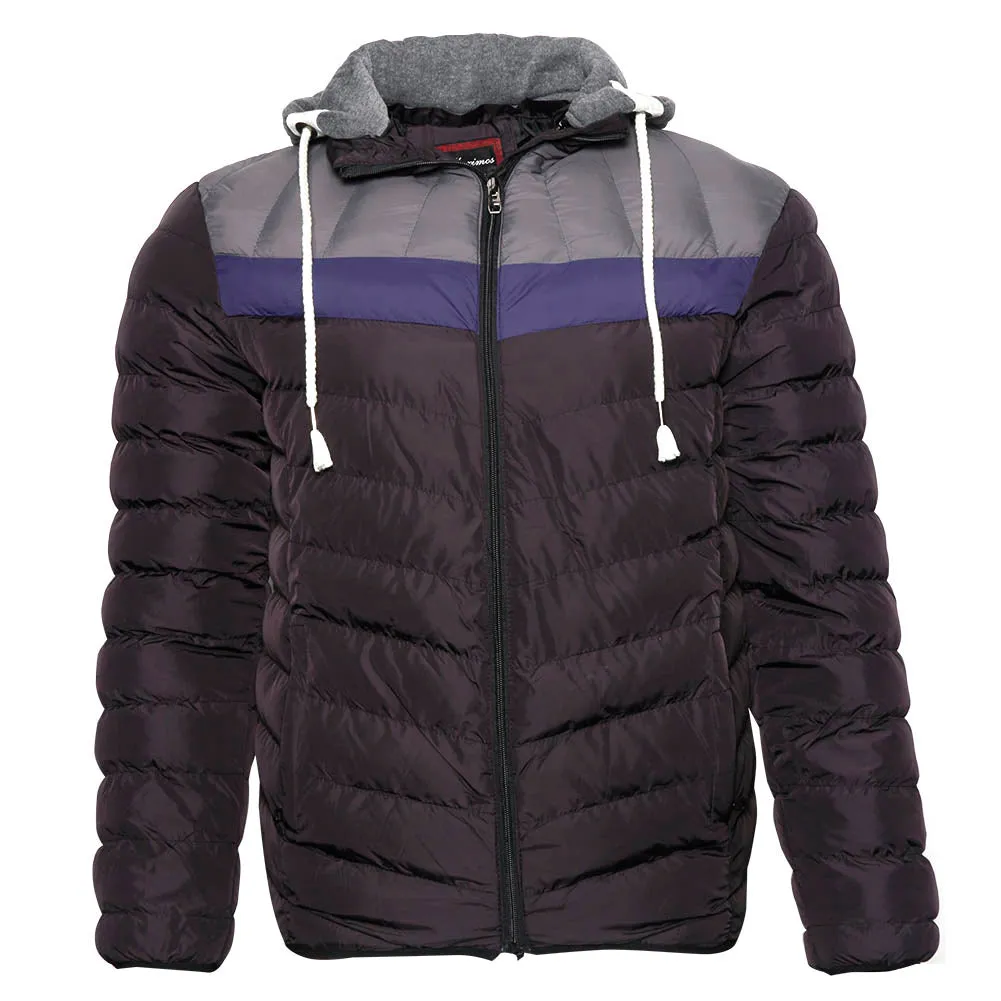 Mens Puffer Rain Jacket Removable Hood Zipper Retro Lightweight Slim Fit