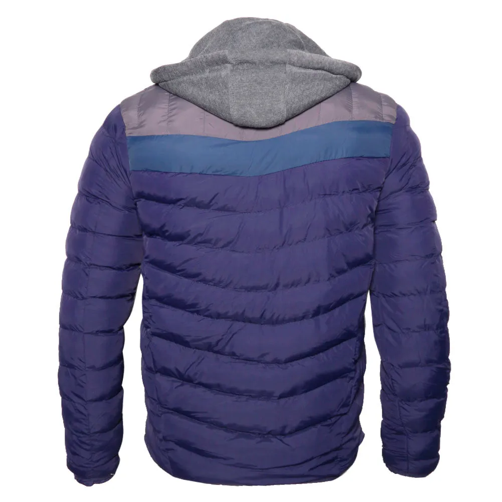 Mens Puffer Rain Jacket Removable Hood Zipper Retro Lightweight Slim Fit