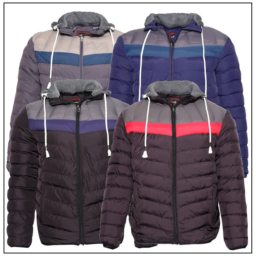 Mens Puffer Rain Jacket Removable Hood Zipper Retro Lightweight Slim Fit
