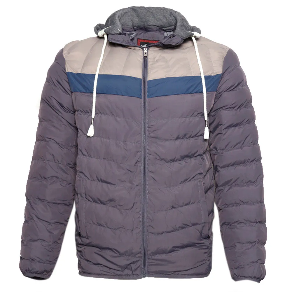 Mens Puffer Rain Jacket Removable Hood Zipper Retro Lightweight Slim Fit