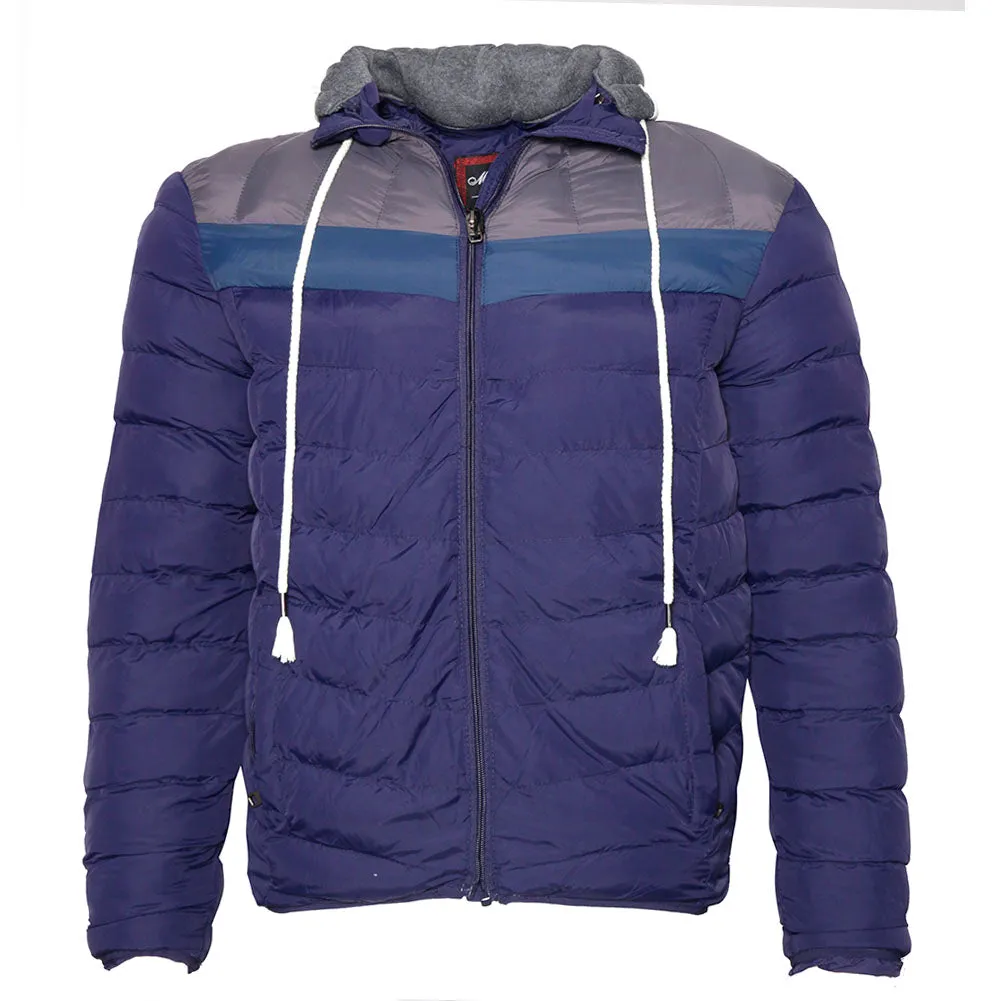 Mens Puffer Rain Jacket Removable Hood Zipper Retro Lightweight Slim Fit