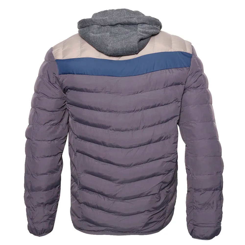 Mens Puffer Rain Jacket Removable Hood Zipper Retro Lightweight Slim Fit