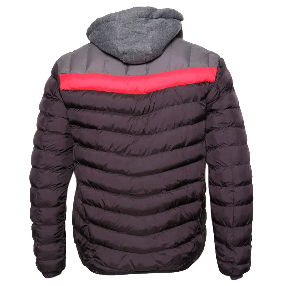 Mens Puffer Rain Jacket Removable Hood Zipper Retro Lightweight Slim Fit