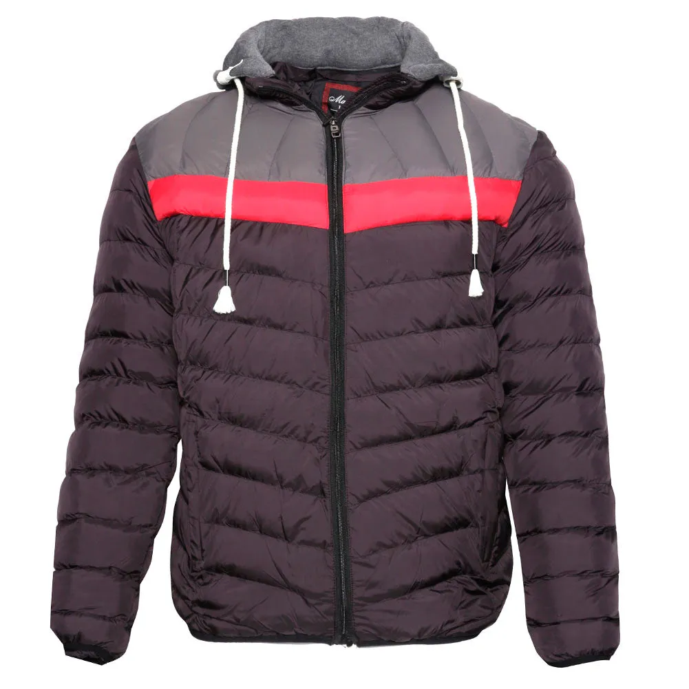 Mens Puffer Rain Jacket Removable Hood Zipper Retro Lightweight Slim Fit