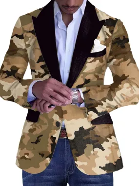 Men's Retro Camouflage Print Casual Vintage Blazer
