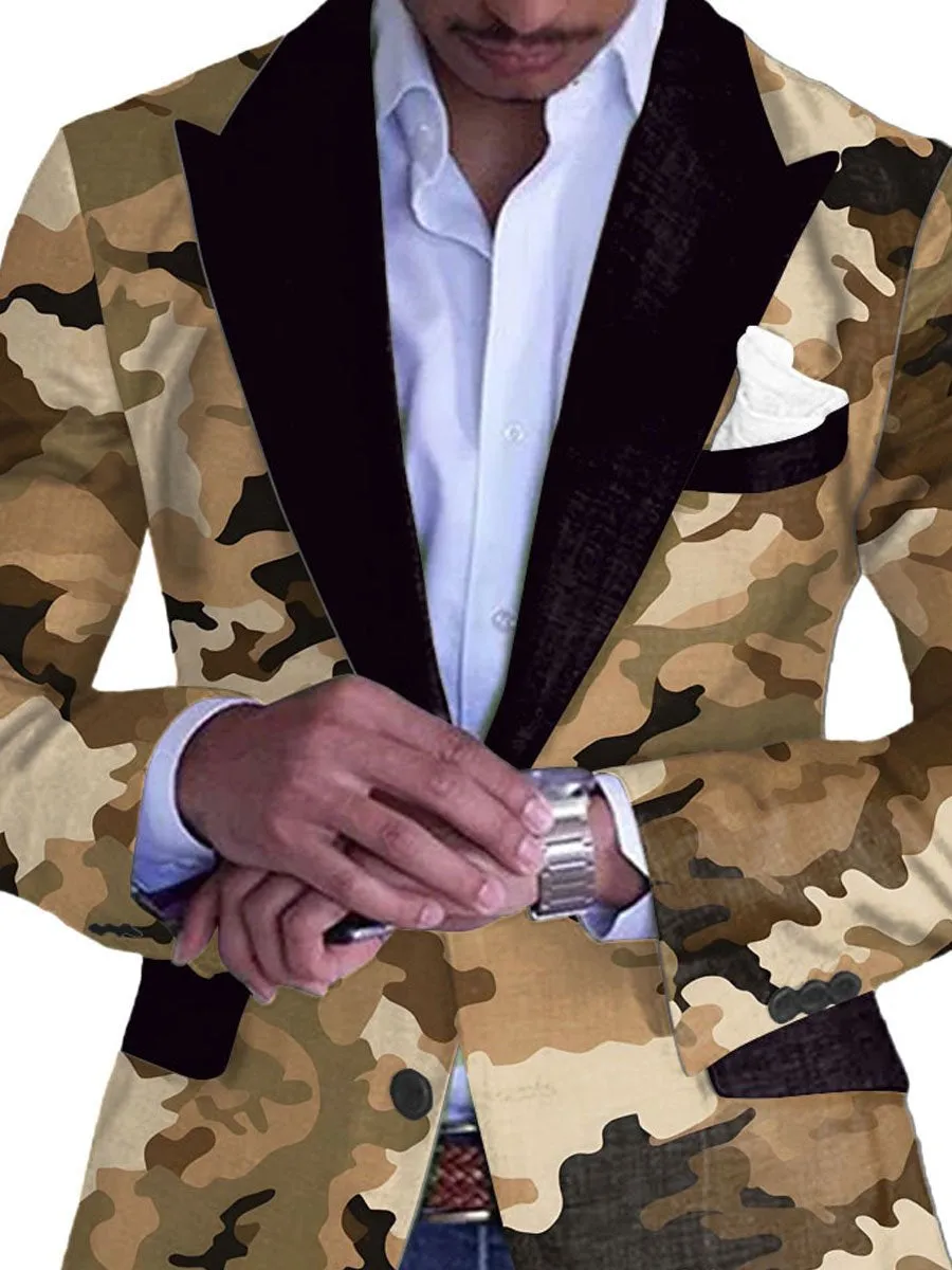 Men's Retro Camouflage Print Casual Vintage Blazer