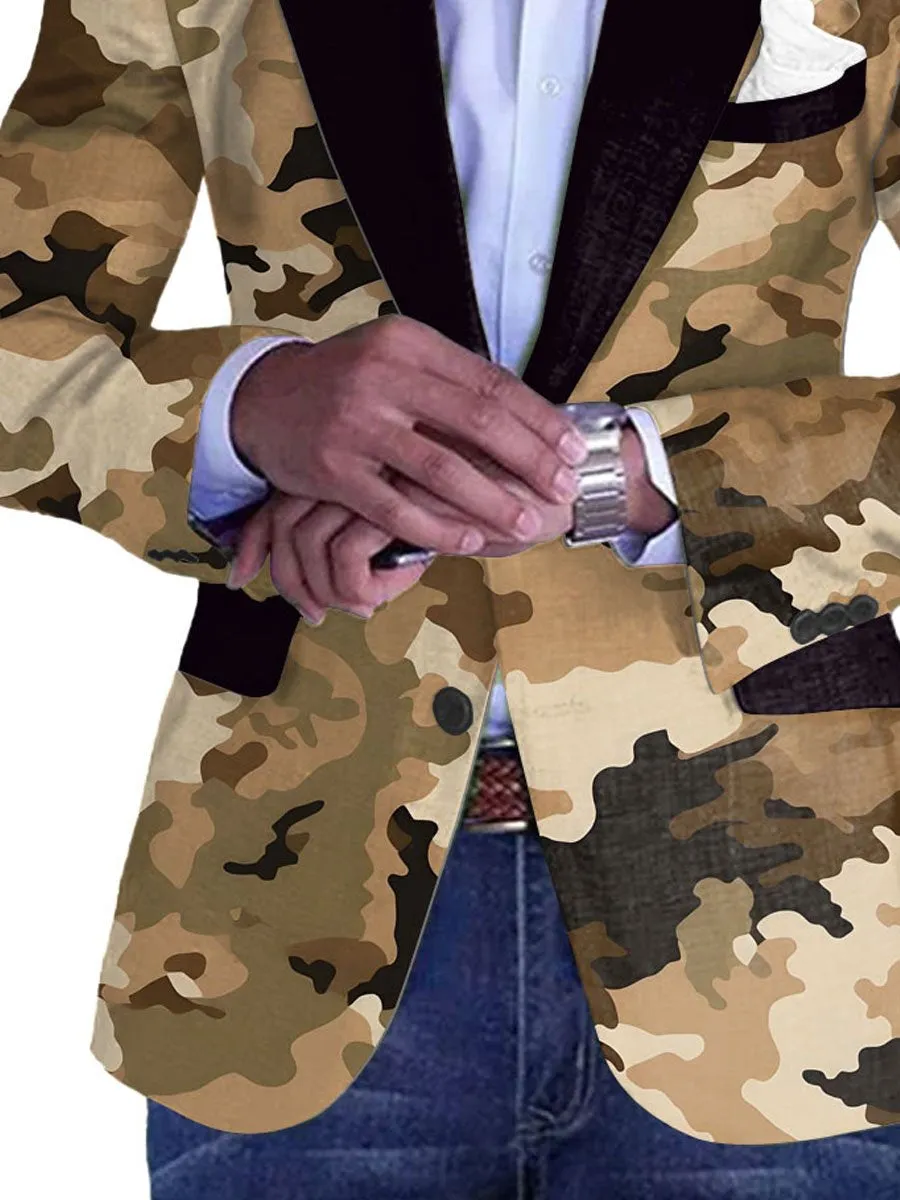 Men's Retro Camouflage Print Casual Vintage Blazer