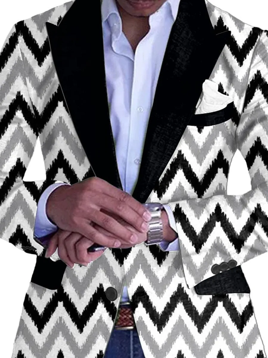 Men's Retro Wave Print Single Breasted Casual Blazer