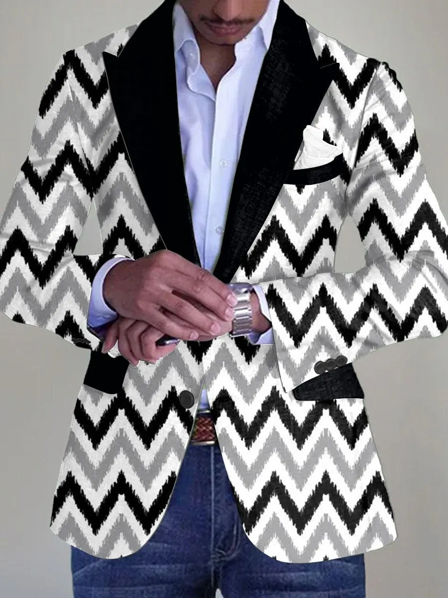 Men's Retro Wave Print Single Breasted Casual Blazer