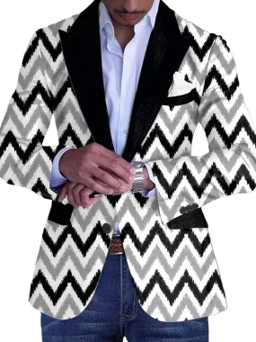 Men's Retro Wave Print Single Breasted Casual Blazer