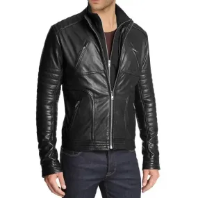 Men's Slim Fit Black Leather Motorcycle Jacket
