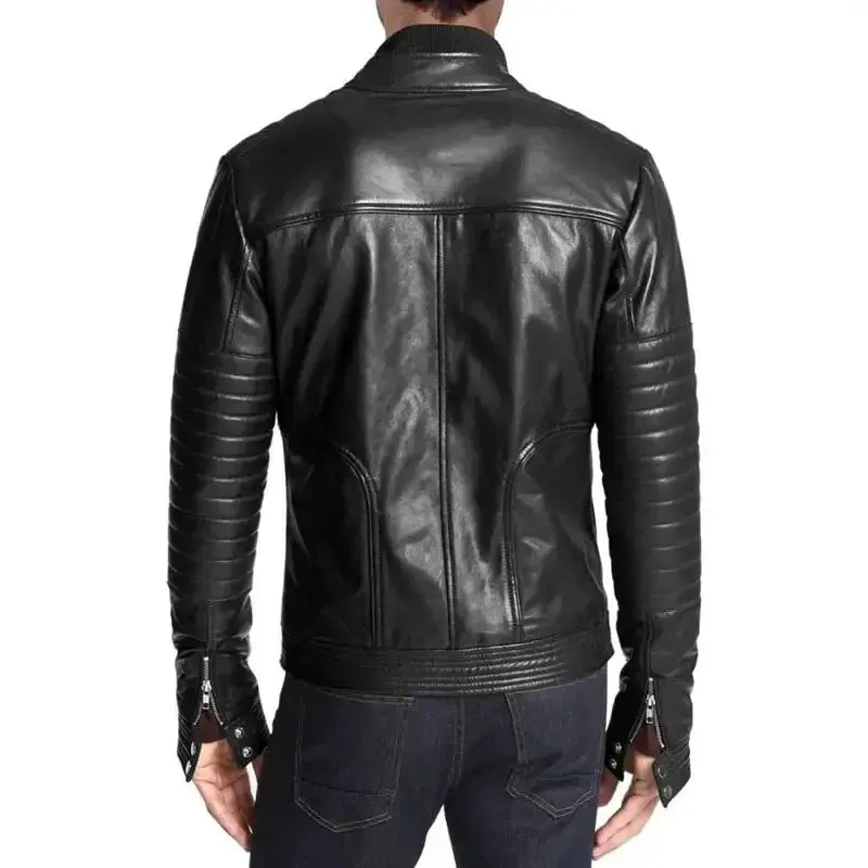 Men's Slim Fit Black Leather Motorcycle Jacket