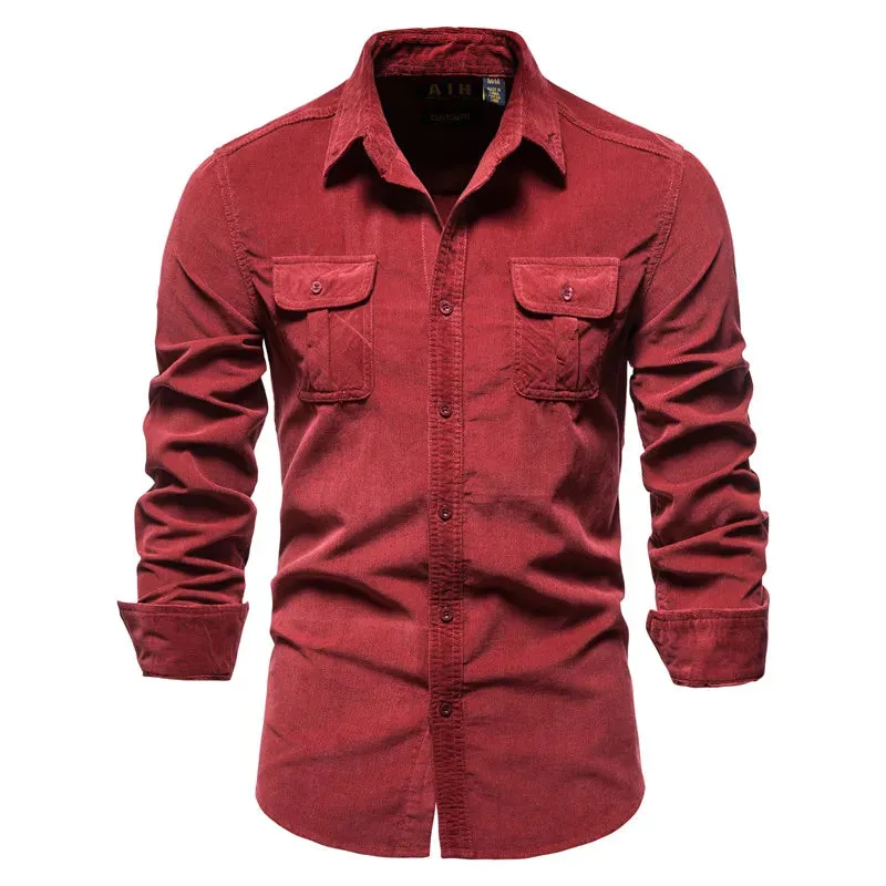 Men's Slim Fit Solid Color Business Casual Cotton Shirt