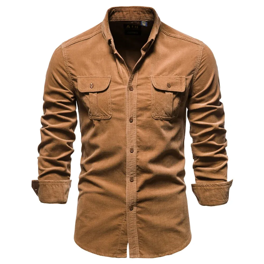 Men's Slim Fit Solid Color Business Casual Cotton Shirt
