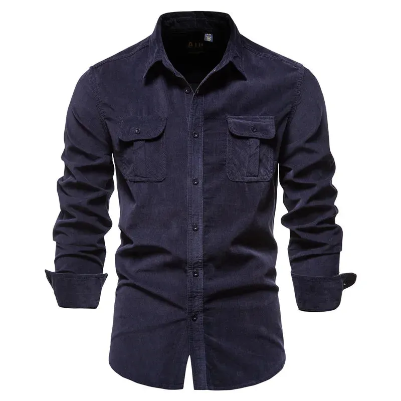 Men's Slim Fit Solid Color Business Casual Cotton Shirt