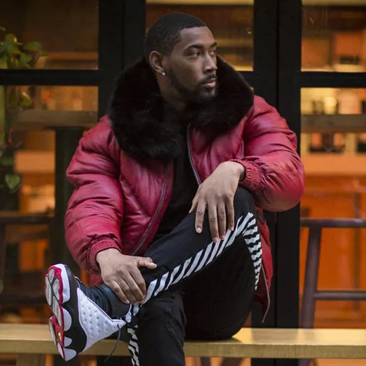 Men's V Bomber Jacket - Red (Black Fur)