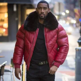 Men's V Bomber Jacket - Red (Black Fur)