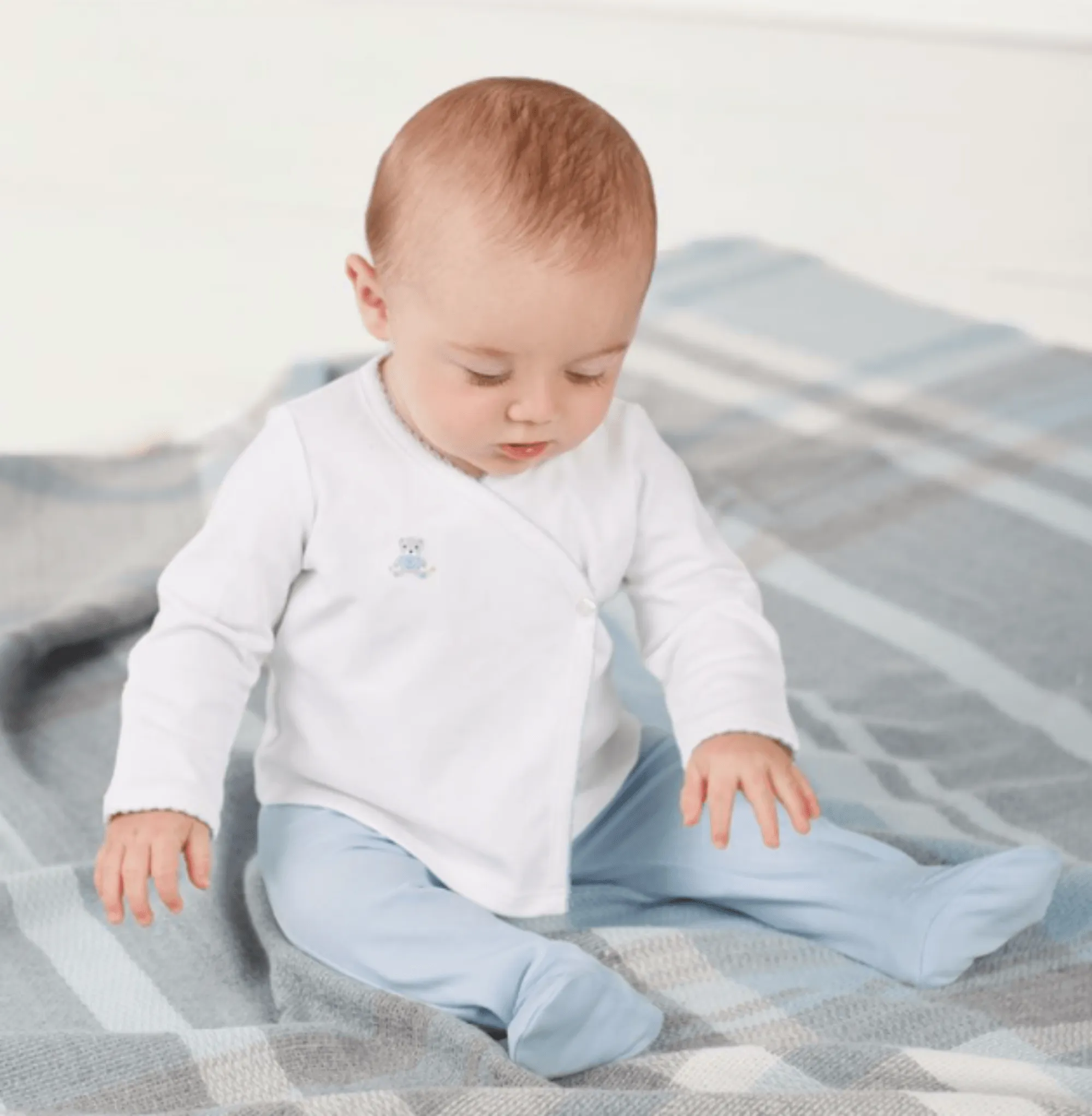 Mudpie Infant Boys French Knot Blue Bear 2 Piece Kimono Set