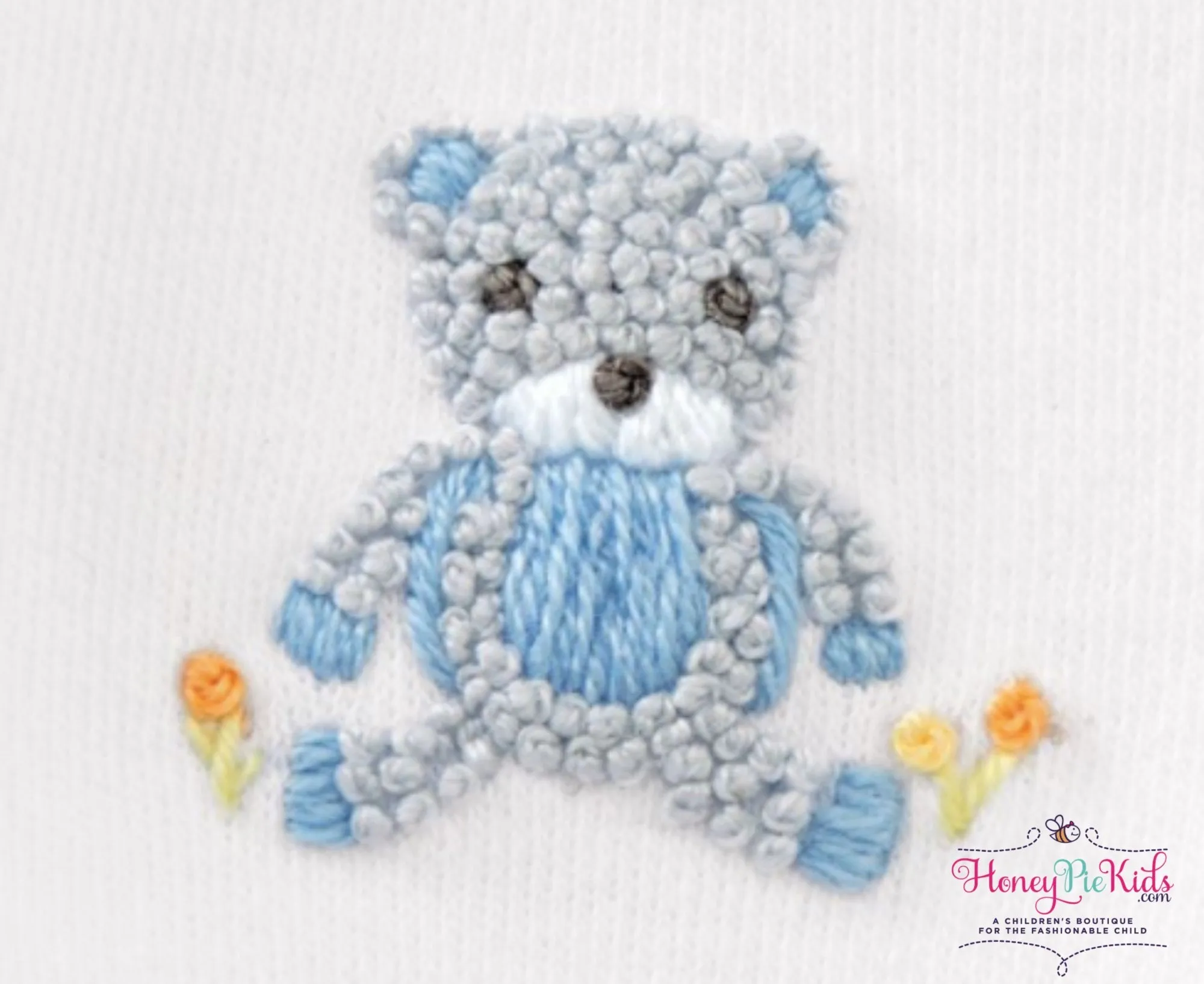 Mudpie Infant Boys French Knot Blue Bear 2 Piece Kimono Set