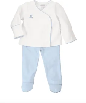 Mudpie Infant Boys French Knot Blue Bear 2 Piece Kimono Set
