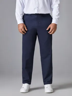 Navy Blue Solid Zipper Fly Suit Pants
