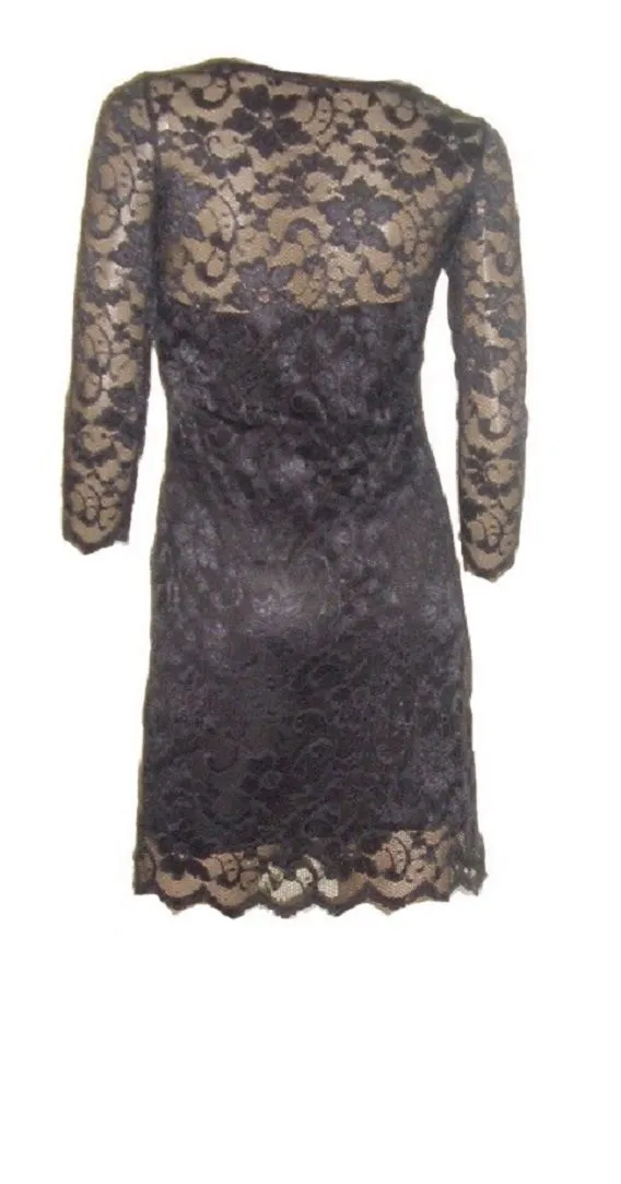 Navy Floral Lace Bodycon ¾ Sleeve Dress