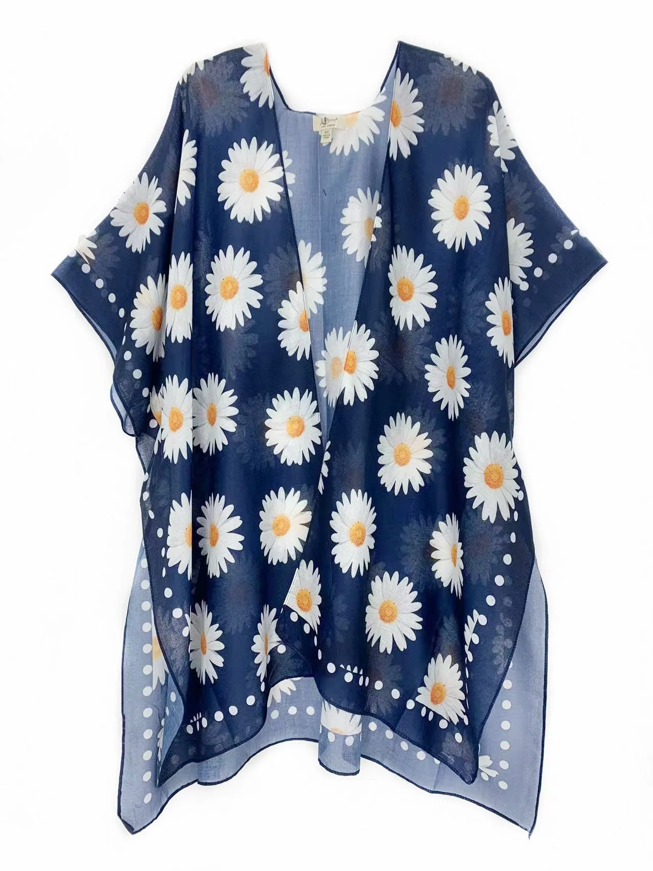 Navy-White Daisy Border Accent Kimono
