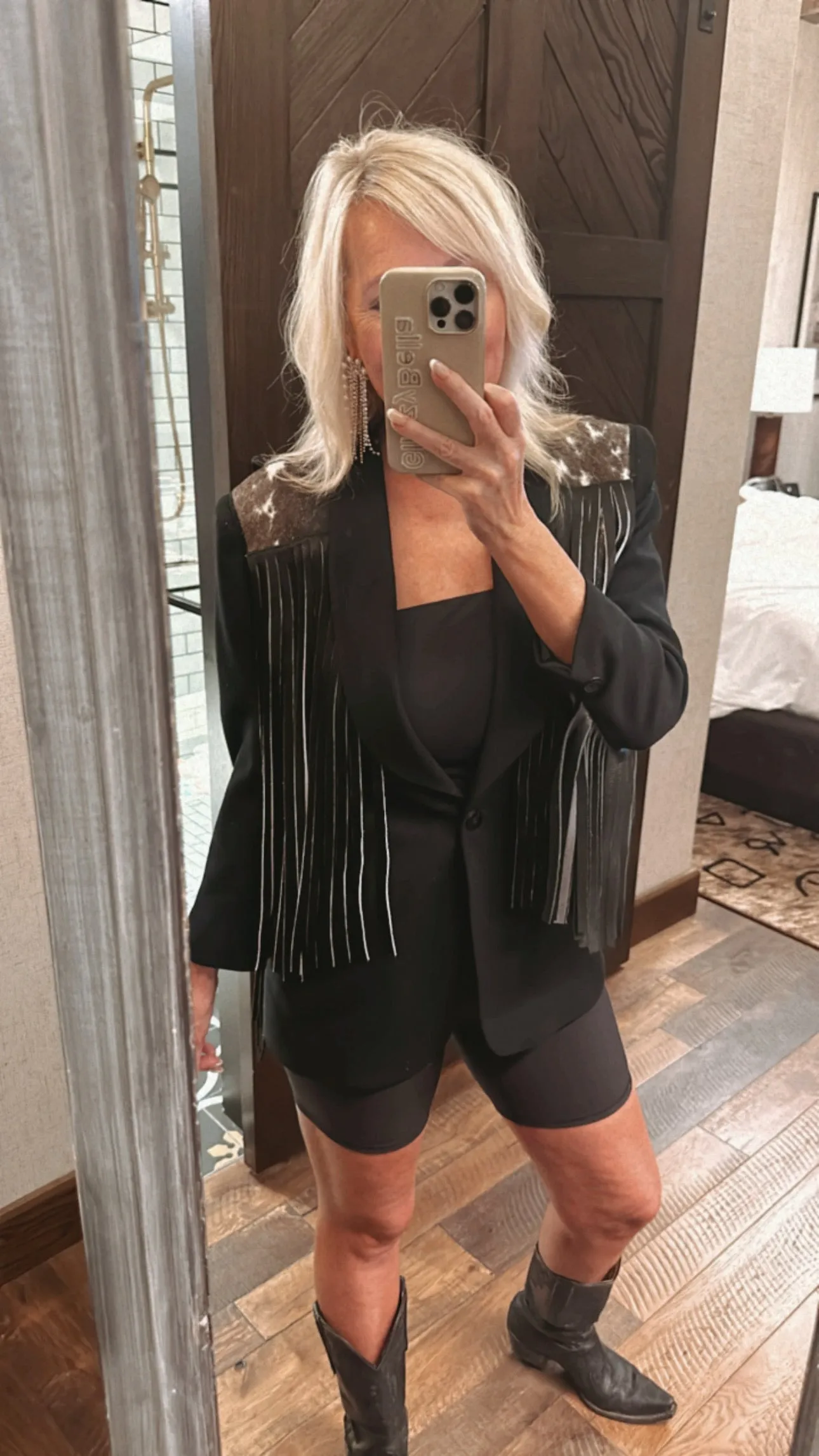 NEW!! Designer Vintage Blazer with Cowhide Fringe in Black by Westerly - Option #2, Size Medium