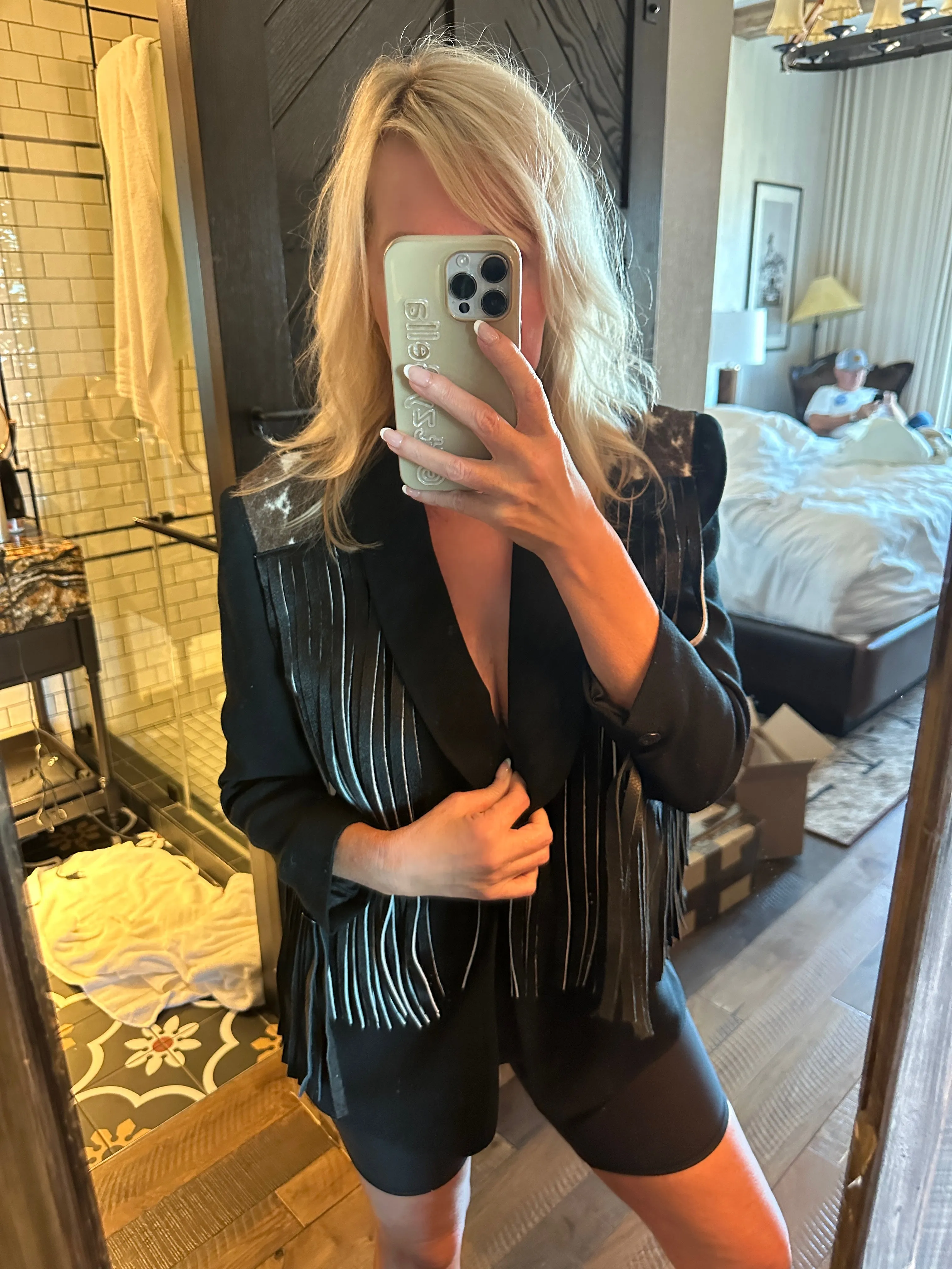 NEW!! Designer Vintage Blazer with Cowhide Fringe in Black by Westerly - Option #2, Size Medium