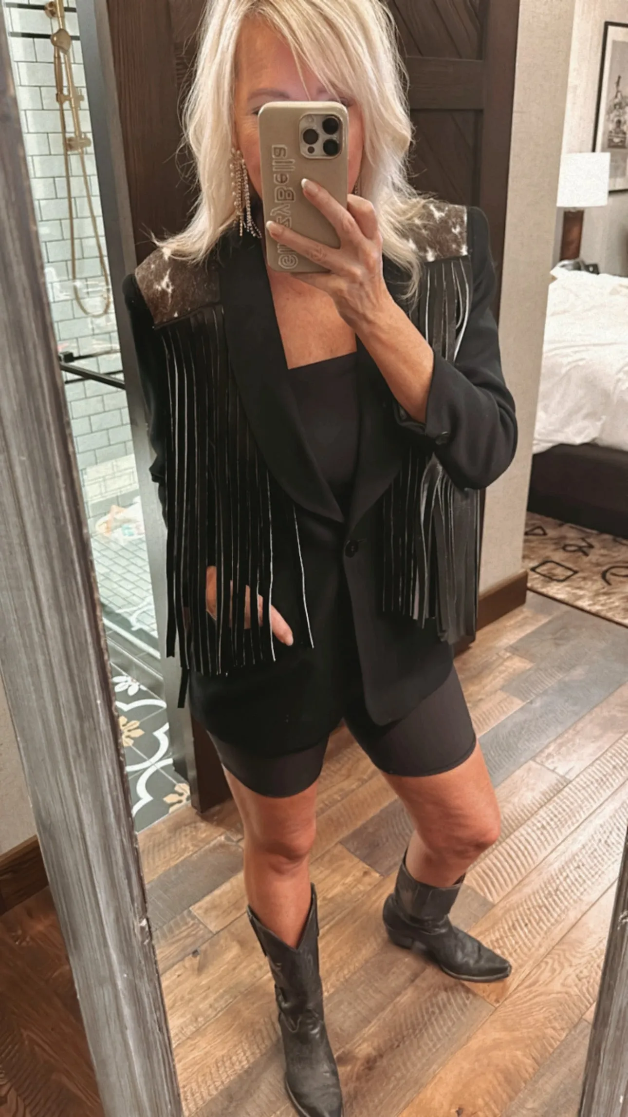 NEW!! Designer Vintage Blazer with Cowhide Fringe in Black by Westerly - Option #2, Size Medium