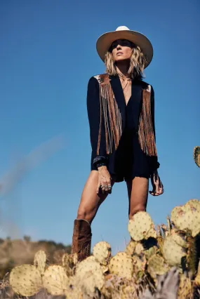 NEW!! Designer Vintage Blazer with Cowhide Fringe in Black by Westerly - Option #2, Size Medium