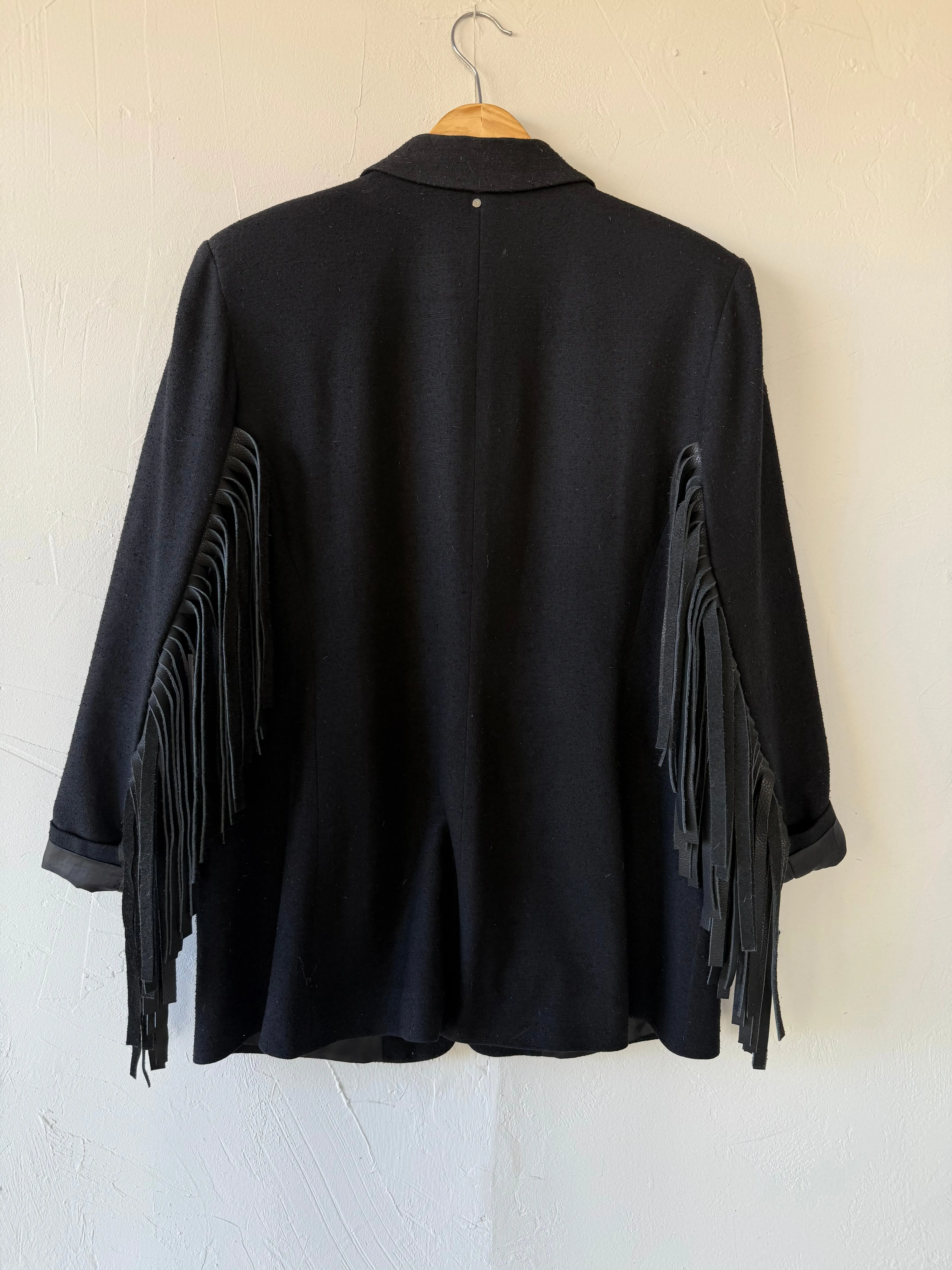 NEW!! Designer Vintage Blazer with Cowhide Fringe in Black by Westerly - Option #2, Size Medium