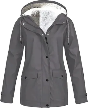 NEW Drepurja Coats for Women Winter Warm Long Sleeve Fuzzy Fleece Jackets Zip Up Hoodies Sherpa Lined Thermal Jacket, Grey Sz L