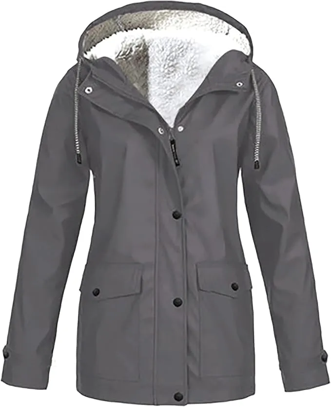 NEW Drepurja Coats for Women Winter Warm Long Sleeve Fuzzy Fleece Jackets Zip Up Hoodies Sherpa Lined Thermal Jacket, Grey Sz L
