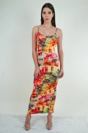 Orange Tie-Dye Maxi Dress