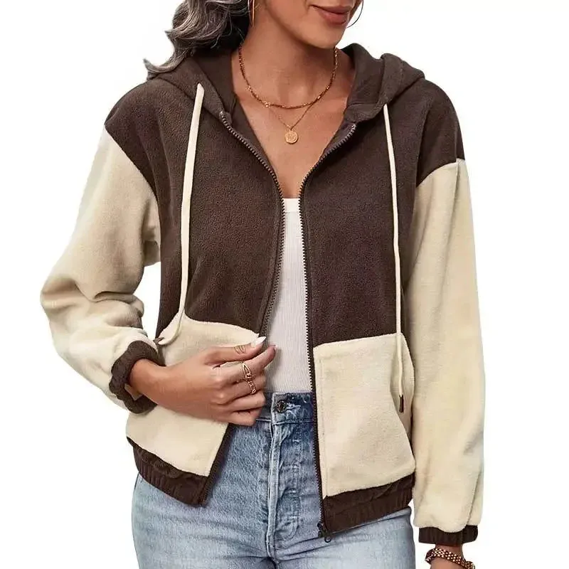 Oriana | Hooded Fleece Jacket for Women – Cozy Patchwork Design, Warm & Stylish Outerwear