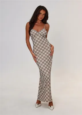 Patsy Spaghetti Strap Grid Long Dress