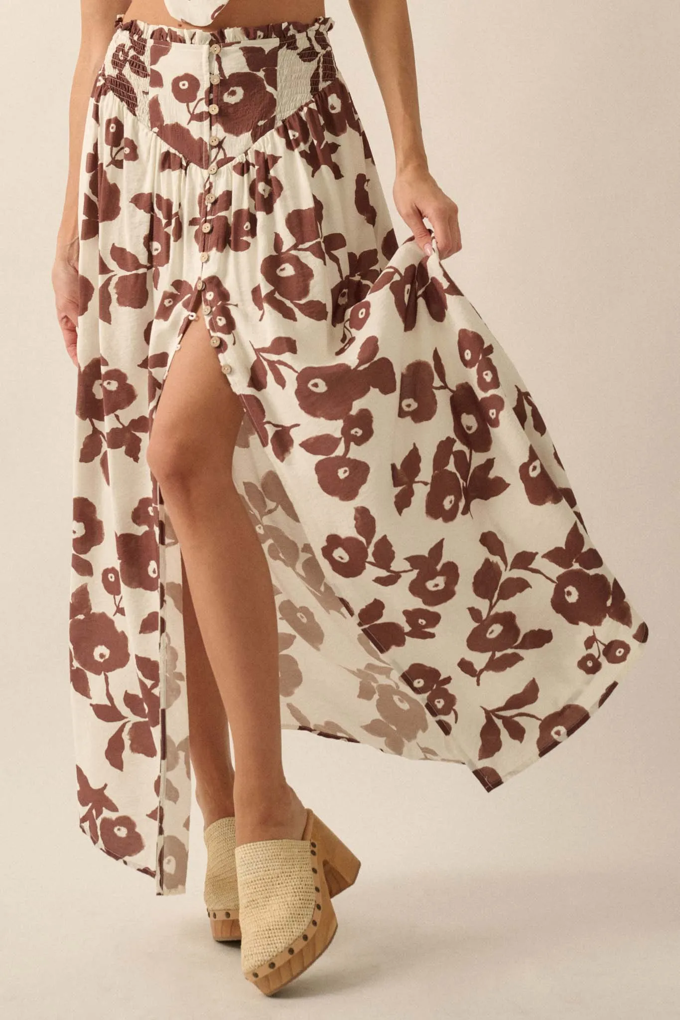 Pretty Poppies Floral Button-Front Maxi Skirt