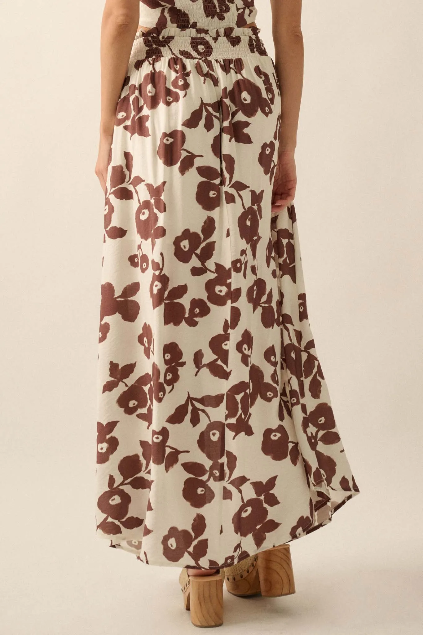 Pretty Poppies Floral Button-Front Maxi Skirt