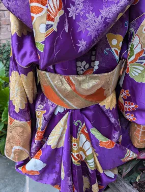 "Hooded Cocoon Coat Dress" Reimagined Vintage Kimono - Kimono Zulu Artist Collaboration with Judy Masliyah