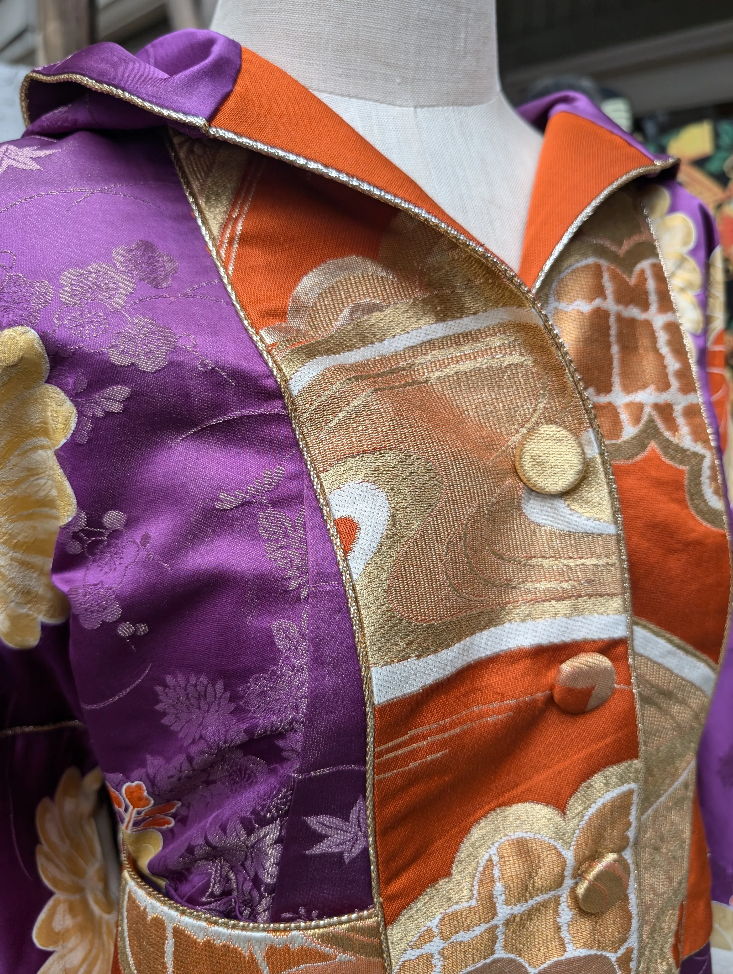 "Hooded Cocoon Coat Dress" Reimagined Vintage Kimono - Kimono Zulu Artist Collaboration with Judy Masliyah