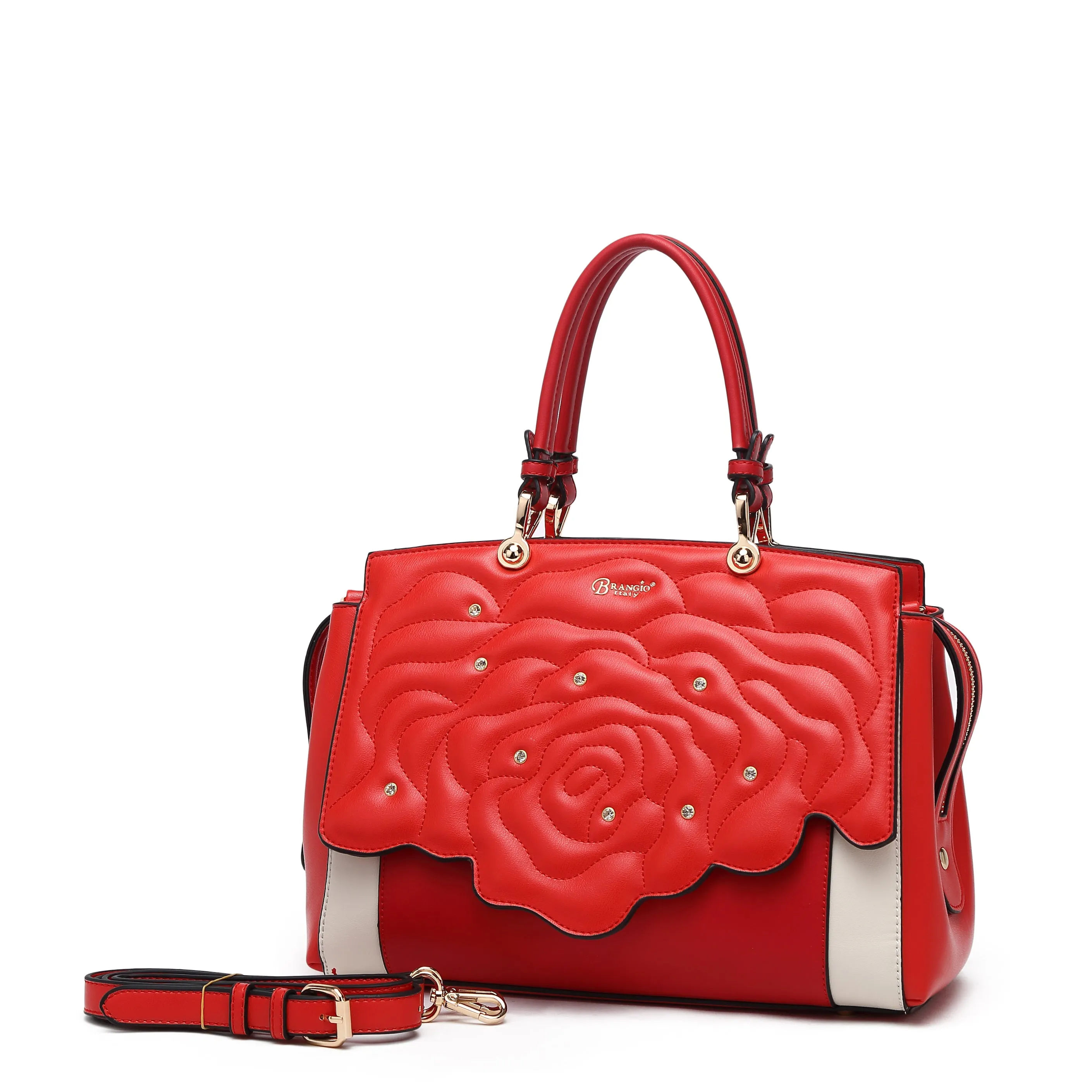 Rosette 3d Crystal Vegan Leather Metallic Handbag