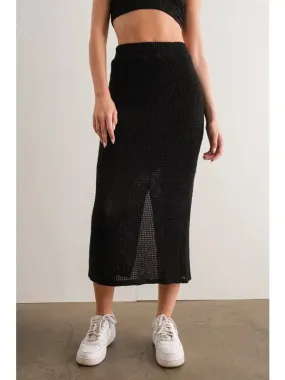 Ryleigh Waffle Maxi Skirt in Black