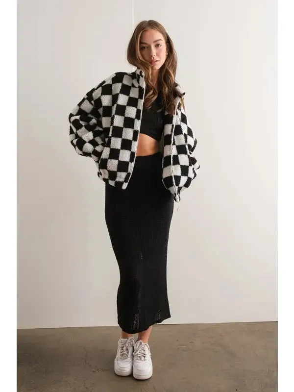 Ryleigh Waffle Maxi Skirt in Black